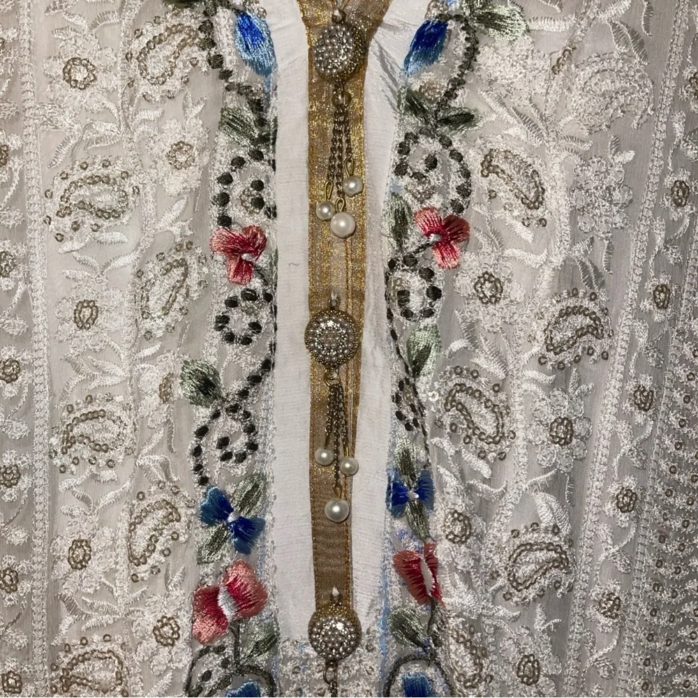 Pakistani Ruzal white/multicolor Slip Dress Fancy Formal party / Wedding Suit - Picture 5 of 17